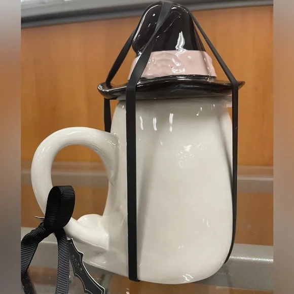 Rae Dunn Pink Halloween Pastel Pink Ghost Witch Hat Lid Ceramic Coffee mug NWT - Picture 3 of 5